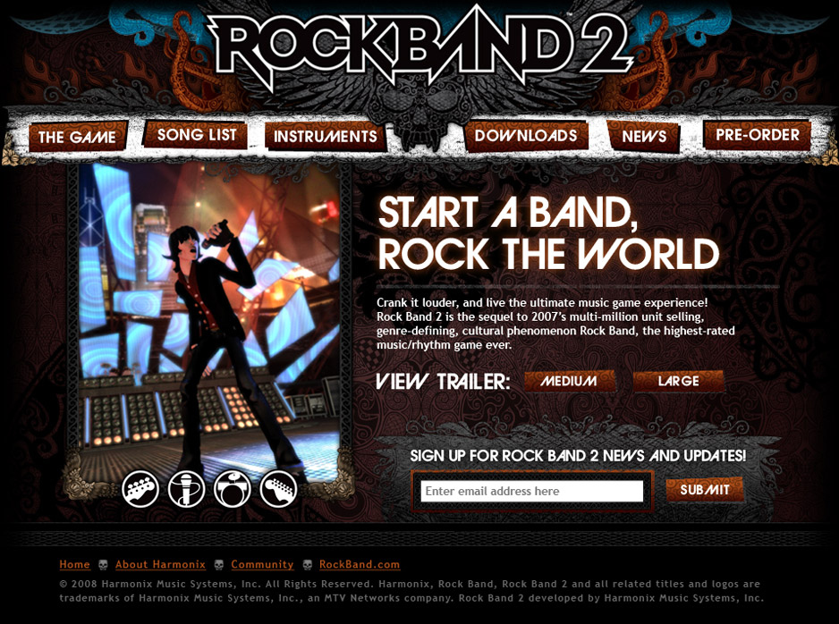 Rock Band 2 Home Page