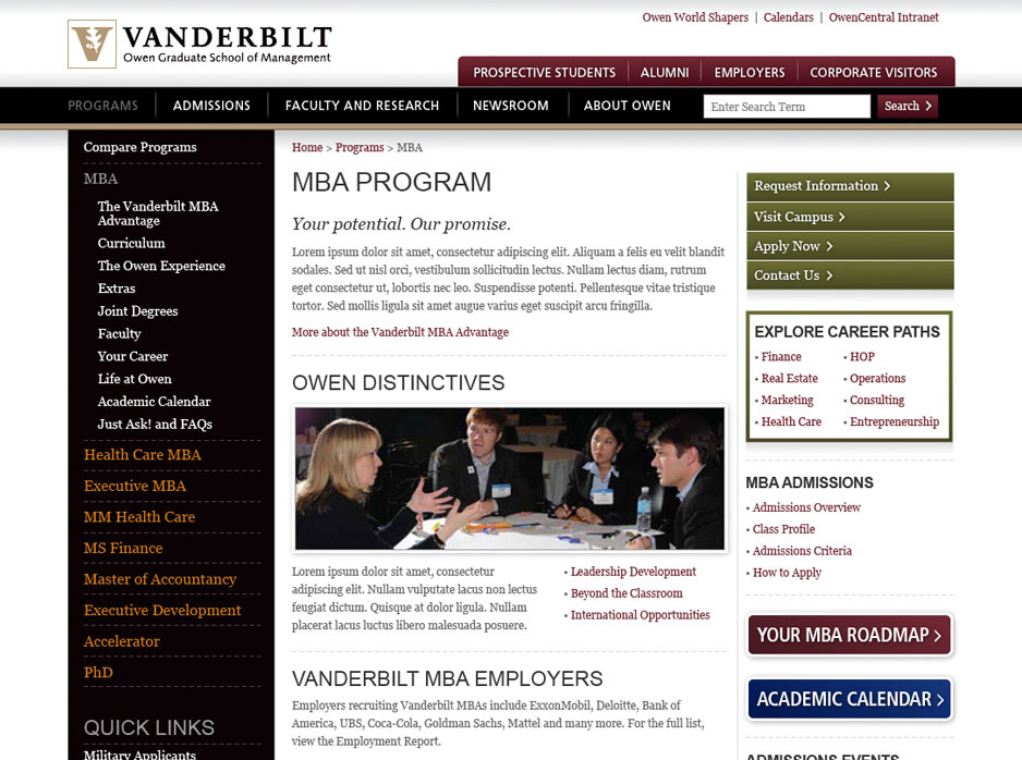 Vanderbilt Graduate School of Management MBA Program Page